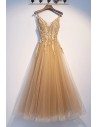 Luxe Champagne Gold Long Tulle Prom Dress With Beading - MYS69061