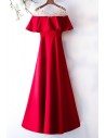 Formal Long Burgundy Simple Party Dress With Beaded Sheer Neckline - MYS68005
