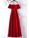 Formal Long Burgundy Simple Party Dress With Beaded Sheer Neckline - MYS68005