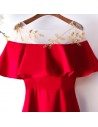 Formal Long Burgundy Simple Party Dress With Beaded Sheer Neckline - MYS68005