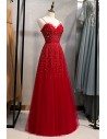 Cute Red Tulle Burgundy Prom Dress With Bling Straps - MYS78070