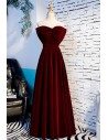 Dark Red Big Bow Front Long Velvet Party Dress Strapless - MYS68067