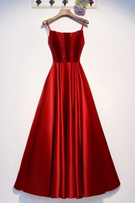 Simple Aline Long Burgundy Prom Dress With Sequins Top - MYS69068