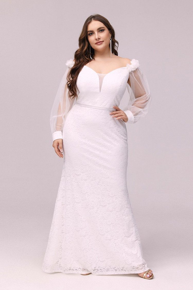 Plus Size Cream White Mermaid Lace Cheap Wedding Reception Dress With ...