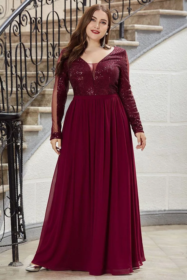 Burgundy Vneck Plus Size Evening Prom Dress With Long Sleeves 7248 Ep00868bd16 