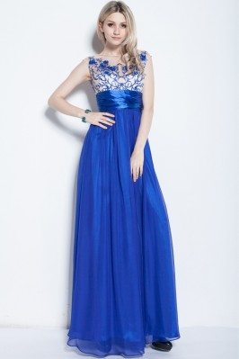 Royal Blue Chiffon Embroidery Long Dress