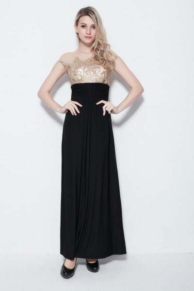 Black And Gold Embroidery Long Party Dress