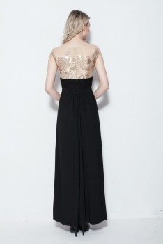 Black And Gold Embroidery Long Party Dress - CK266