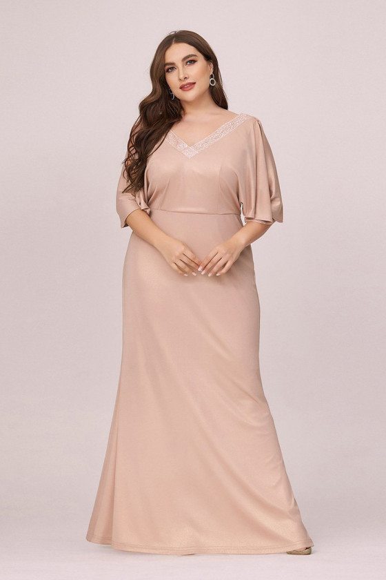 Elegant Blush Plus Size Evening Dress Vneck With Sleeves - $64.48 # ...