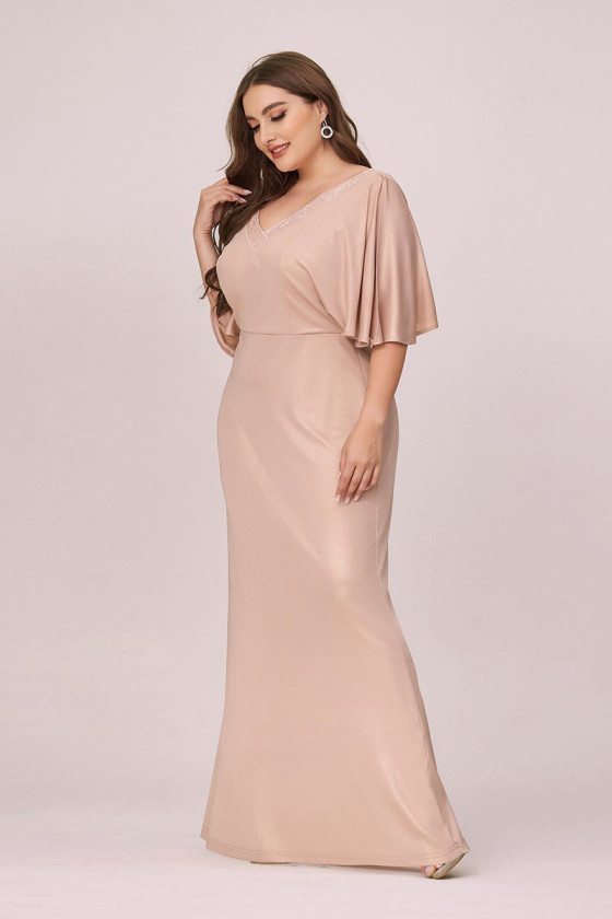 Elegant Blush Plus Size Evening Dress Vneck With Sleeves - $64.48 # ...