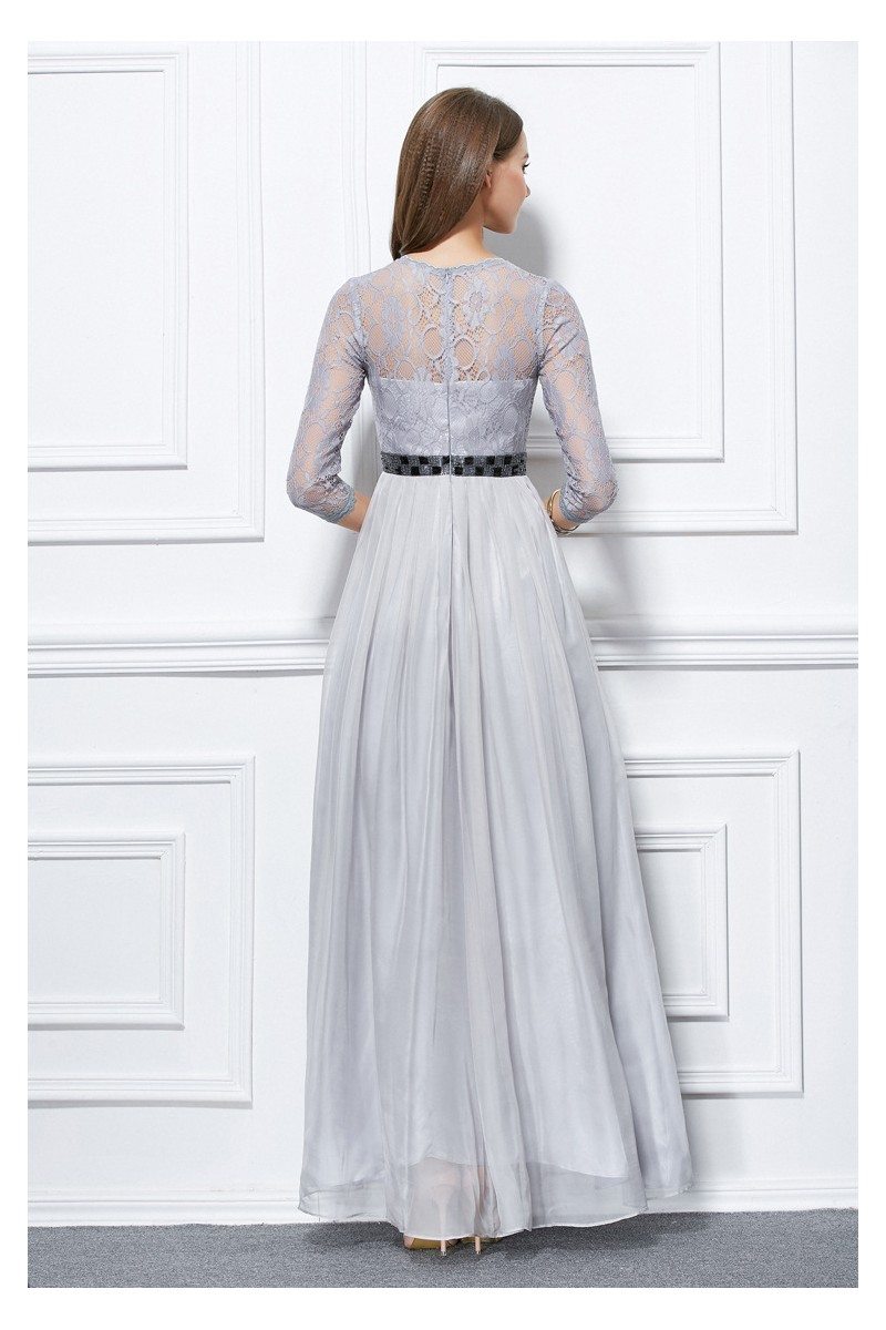 Lace Chiffon 3/4 Sleeve Long Dress - $95 #CK433 - SheProm.com