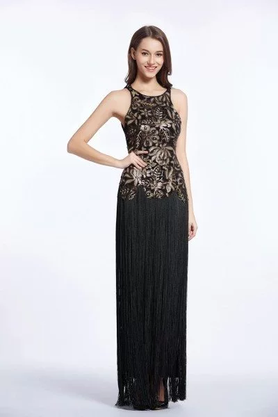 Sleeveless Embroidery Fringe Long Party Dress - $107 #CK468 - SheProm.com