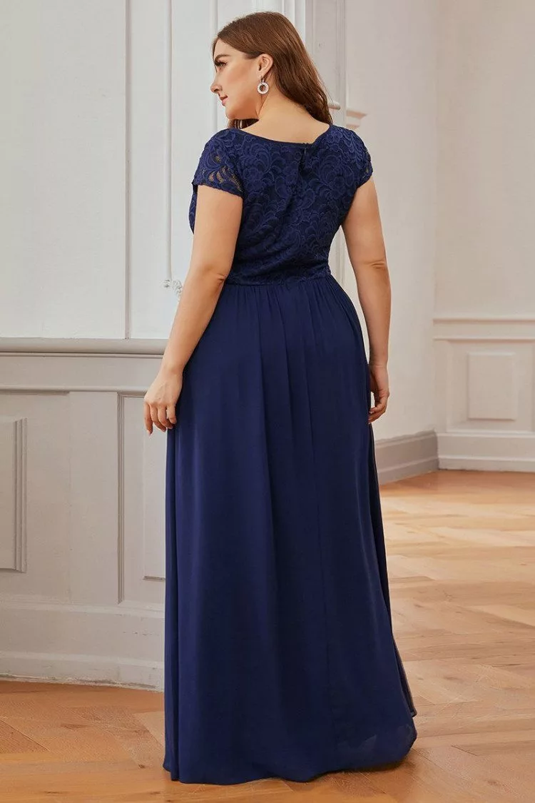 Plus Size Navy Blue Lace Wedding Party Dress With Cap Sleeves - $58.48 ...