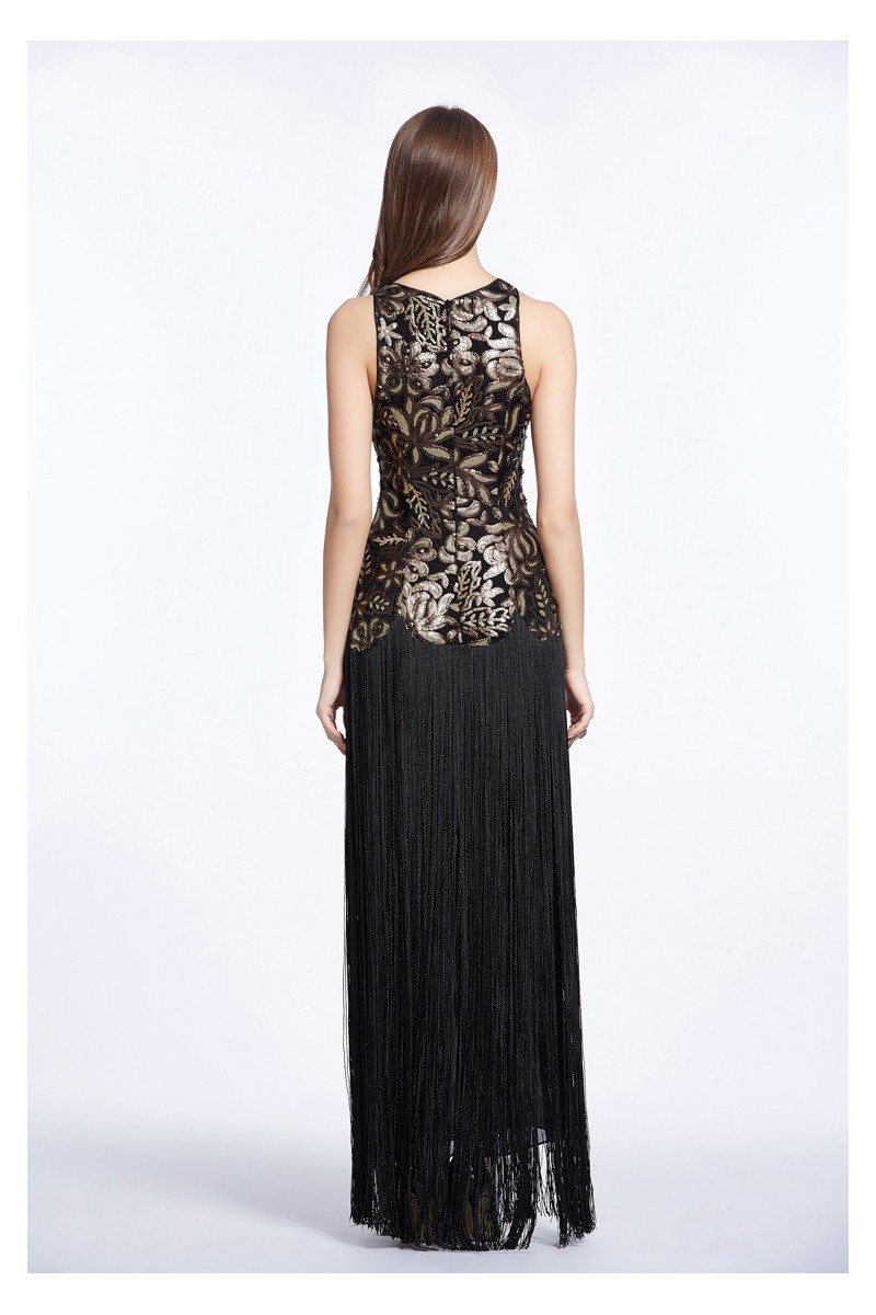 Sleeveless Embroidery Fringe Long Party Dress - $107 #CK468 - SheProm.com