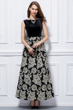 Black And White Flowers Long Dress