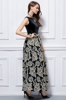 Black And White Flowers Long Dress - CK423