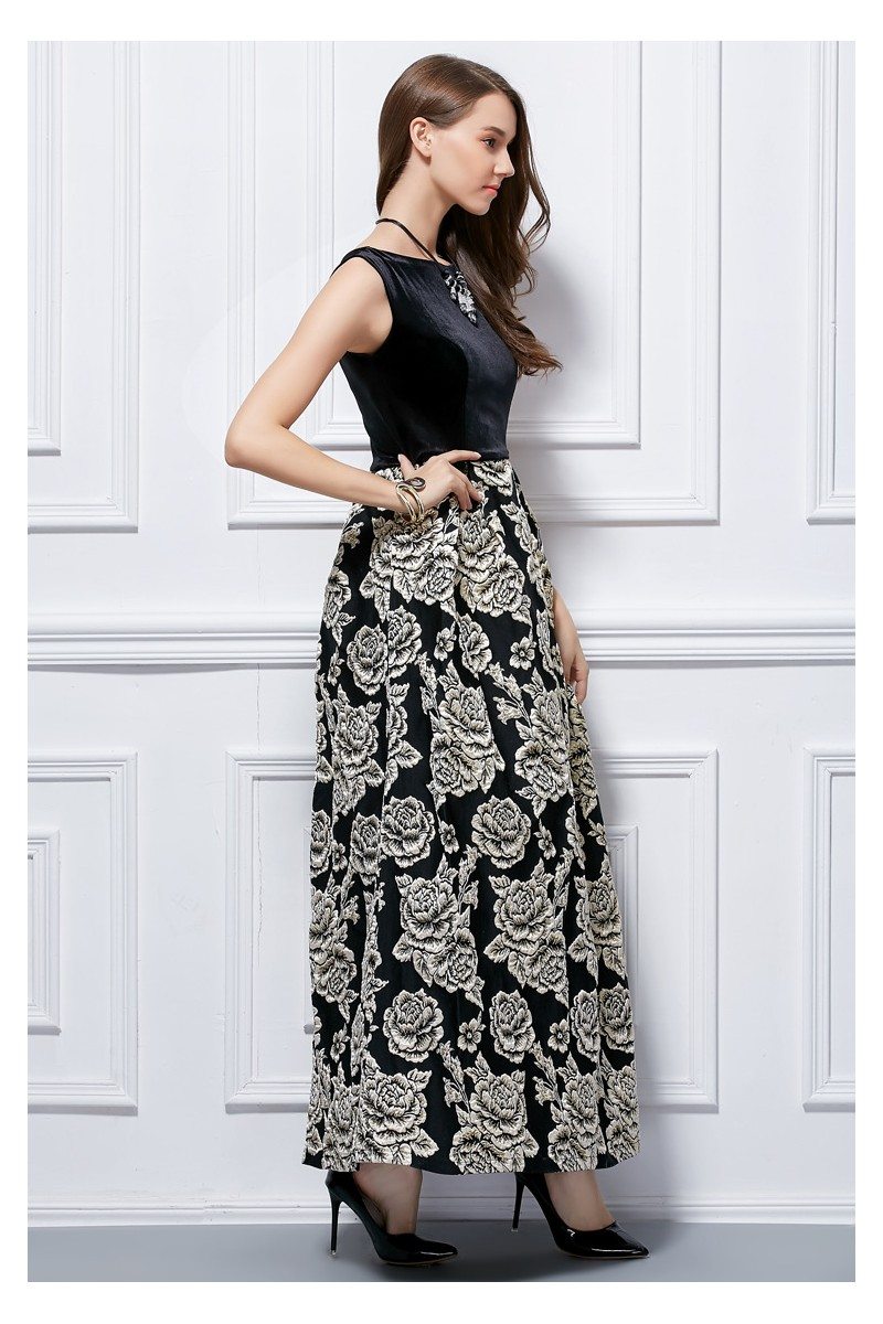 Black And White Flowers Long Dress 112 CK423