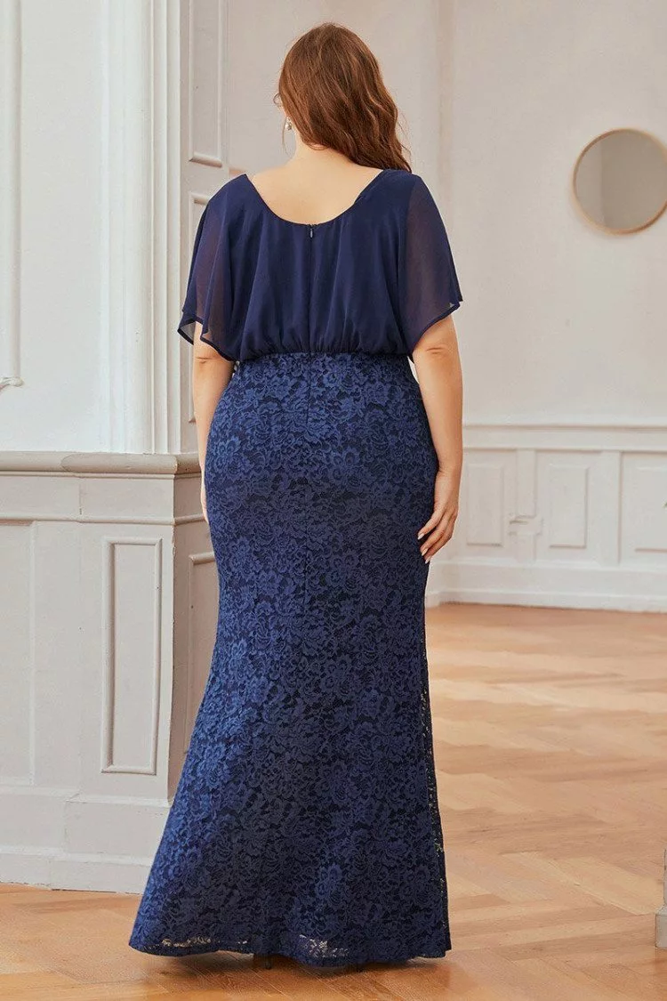 Navy Blue Plus Size Vneck Lace Evening Dress Classy With Puffy Sleeves 5948 Ep00578nb16 8994