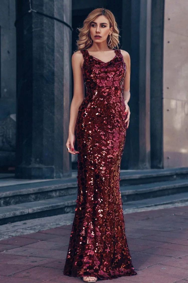 Burgundy Mermaid Sequined Evening Party Dress - $75.48 #EP00743BD ...