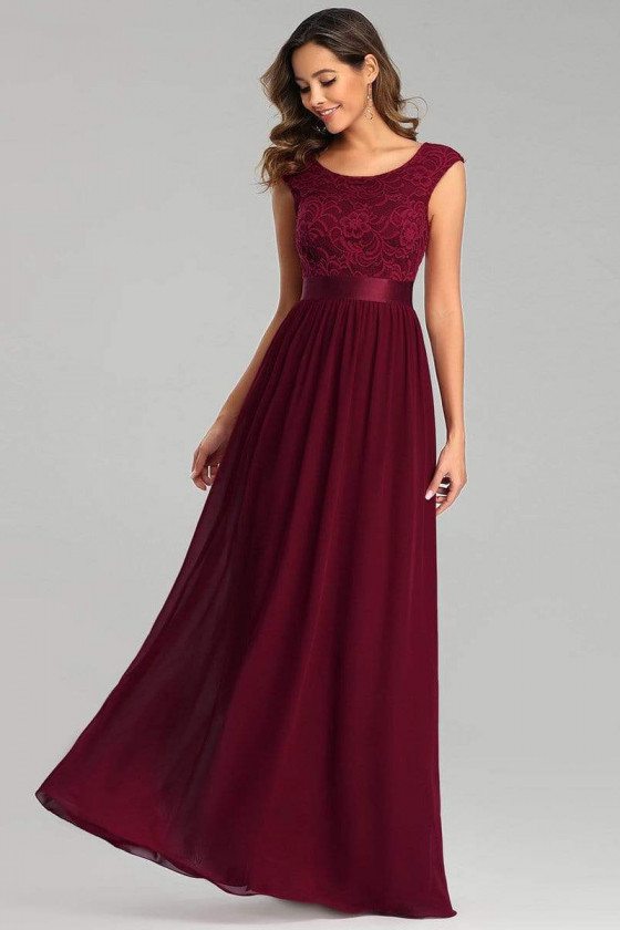 Burgundy Lace Aline Long Bridesmaid Dress With Sash 59.48 EP00646BD