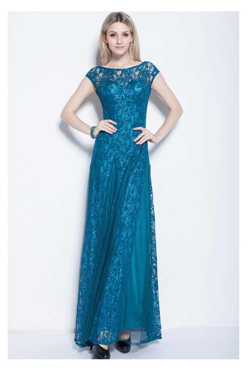 Lace Cap Sleeve Long Party Dress - $99 #CK252 - SheProm.com