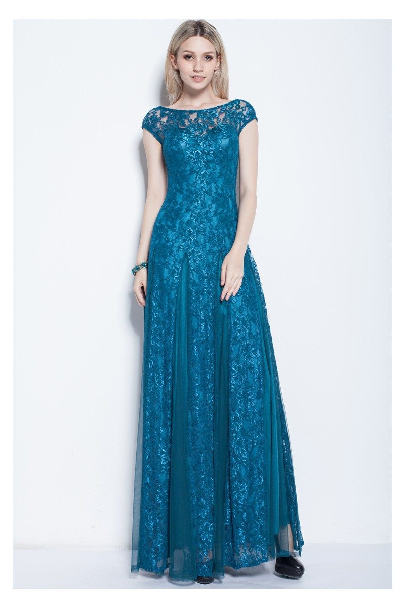 Lace Cap Sleeve Long Party Dress - $99 #CK252 - SheProm.com