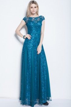 Lace Cap Sleeve Long Party Dress - CK252