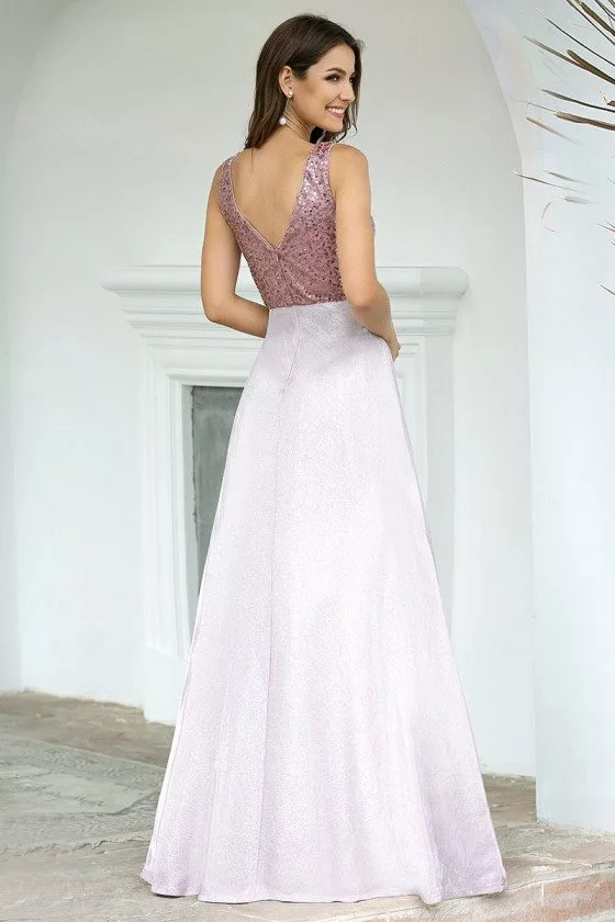 Double Vneck Purple Aline Prom Dress With Sequins - $61.48 #EP00636OD ...