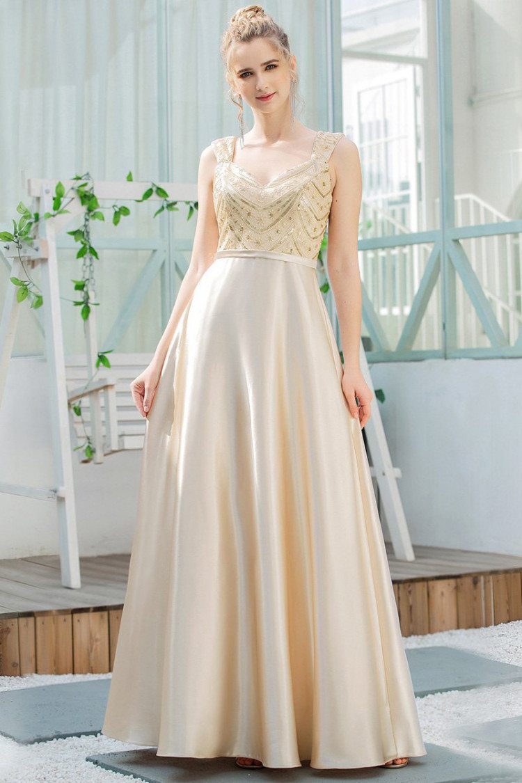 Gold Sequins Aline Satin Prom Dress With Beaded Straps 6148 Ep00653gd 