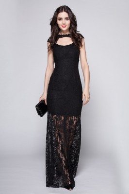Black Lace See-through Long Prom Dress