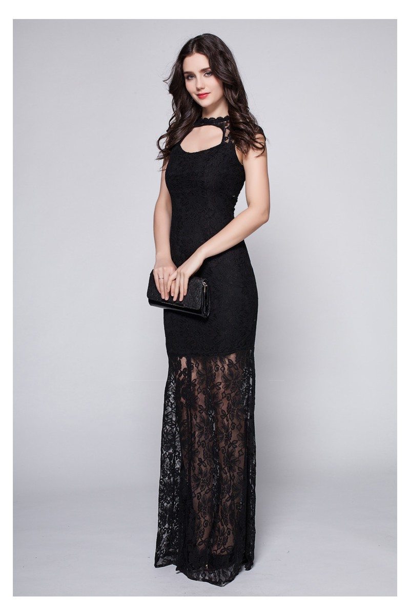 Black Lace See-through Long Prom Dress - $89 #CK357 - SheProm.com