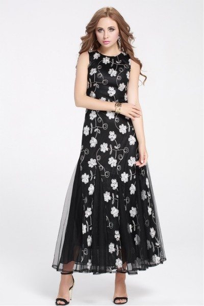 Flower Embroidery Tulle Long Party Dress - $99 #CK360 - SheProm.com