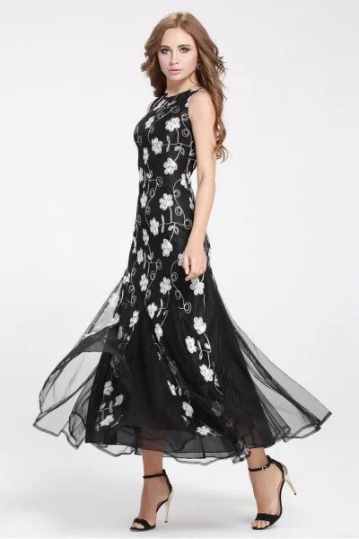 Flower Embroidery Tulle Long Party Dress - $99 #CK360 - SheProm.com