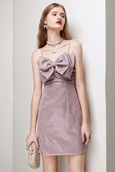 Light Purple Sheath Party Dress Bling Straps with Cute Bow - HTX96013