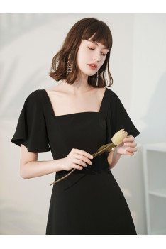 Simple Square Neckline Short Black Party Dress Fishtail with Ruffles - HTX96038