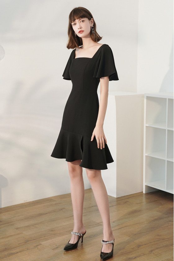 mens black dress shoes walmart Short Sleeve Asymmetric Ruffle Sheath Dress | Sheath Dress