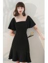 Simple Square Neckline Short Black Party Dress Fishtail with Ruffles - HTX96038