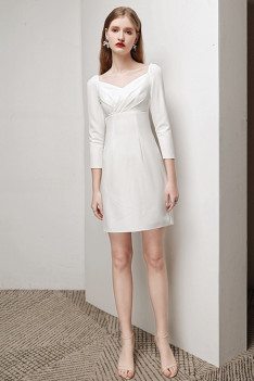 Elegant White Sheath Cocktail Dress Jeweled Back with 3/4 Sleeves - HTX96016