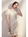 Lovely Short White Homecoming Party Dress Pleated with Bubble Sleeves - HTX96042