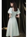 Square Neckline Little White Knee Length Party Dress with Bubble Sleeves - HTX96028