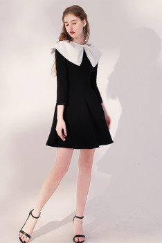 Cute Little Black Flare Party Dress with Baby Collar Sleeves - HTX96026