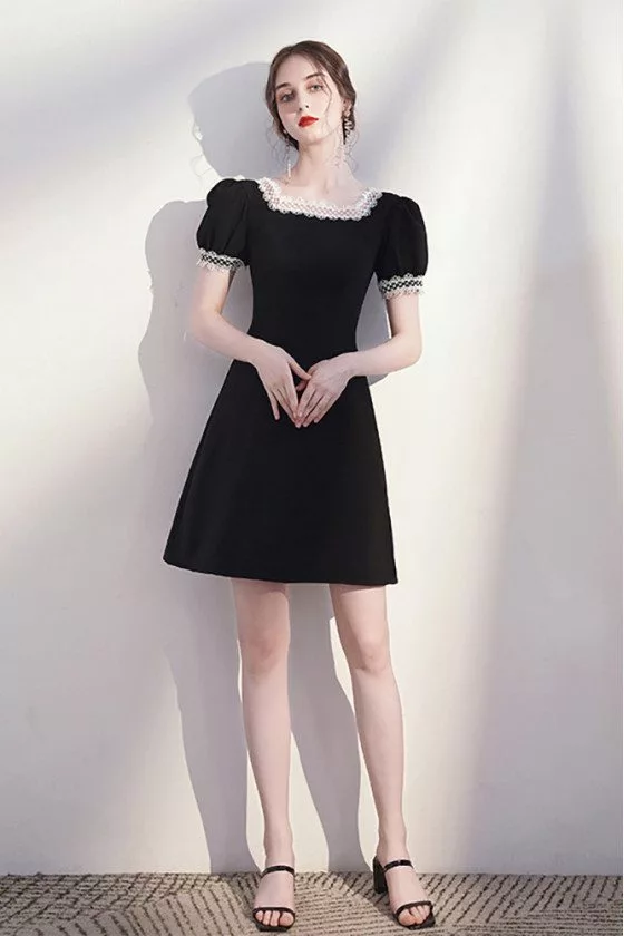 blue dress for baby girl Aubrielle Lace-Trim Mini Dress in Black main image 1