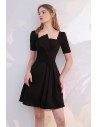 Modest Little Black Dress Short Sleeved with Ruffles - HTX96012