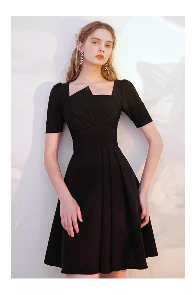 Modest Little Black Dress Short Sleeved with Ruffles - $69.9768 # ...