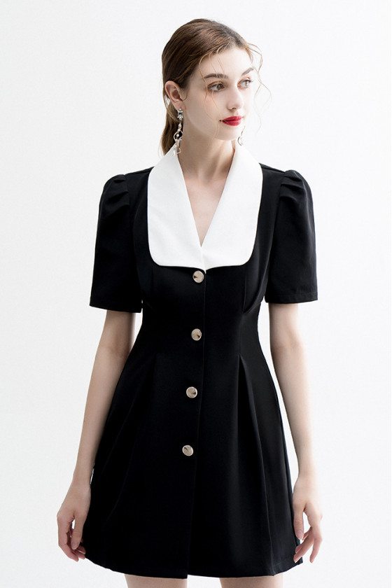 Office Chic Little Black Dress with Sleeves White Collar - $72.9792 # ...