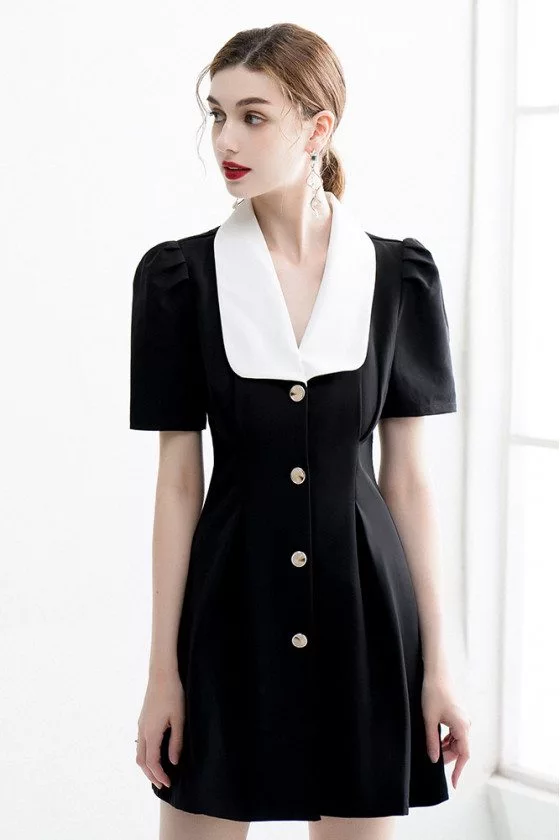 Office Chic Little Black Dress with Sleeves White Collar - $72.9792 # ...