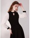 Elegant Knee Length Black Party Dress with Keyhole Round Neck - HTX96018