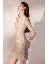 Shinning Gold Sequined Bodycon Party Dress Cross Neckline with Long Sleeves - HTX96027
