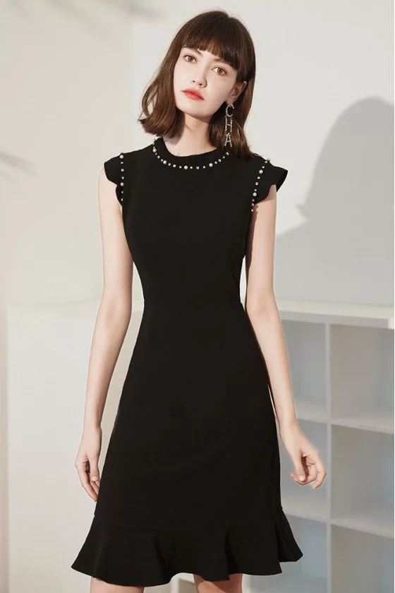 slim fit dress slacks Jody Lace Cocktail Dress in Black main image 1