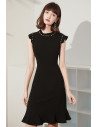 Chic Little Black Round Beaded Neckline Cocktail Dress Fitted with Cap Sleeves - HTX96033